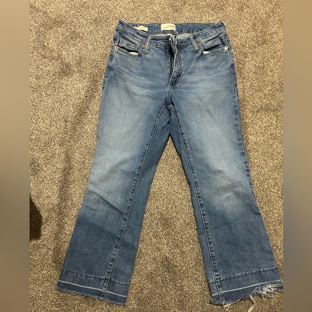 Universal Thread High rise flare crop jeans. No stains! Raw hem